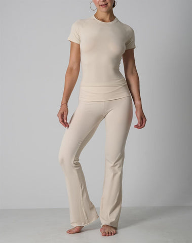 Agon Cream Short-Sleeve Top & Micro-Flare Legging Set