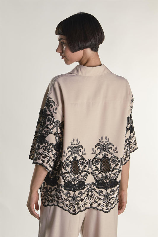 Stone Black Border Cropped Shirt