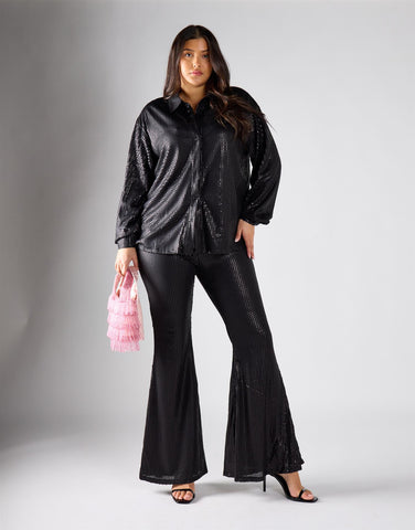 Glamorous Curve Black Sequin Top