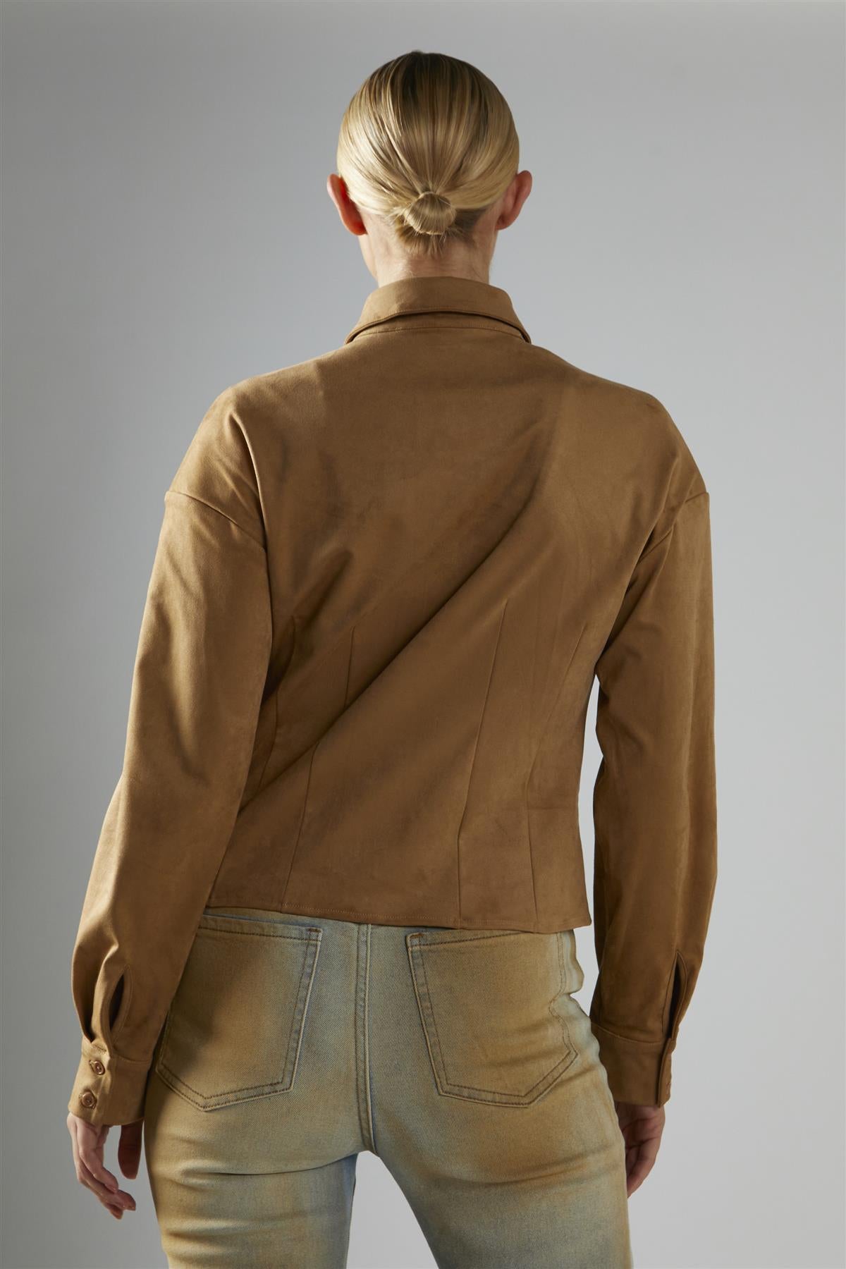 Beige structured fitted ladies shirt. cowboy style