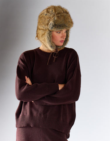 Walnut Crewneck Relaxed Knit Sweater
