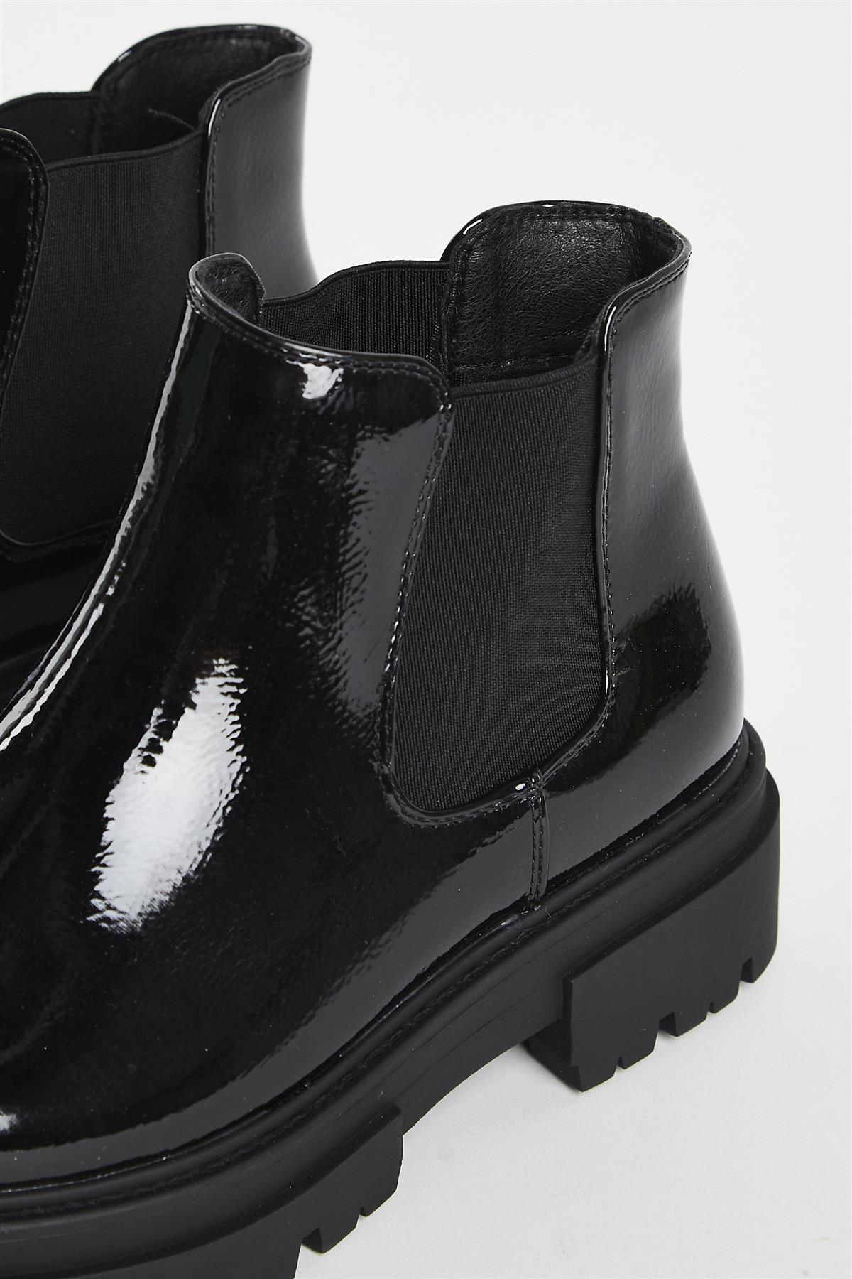 Wide Fit Black Crinkle PU Ankle Boots
