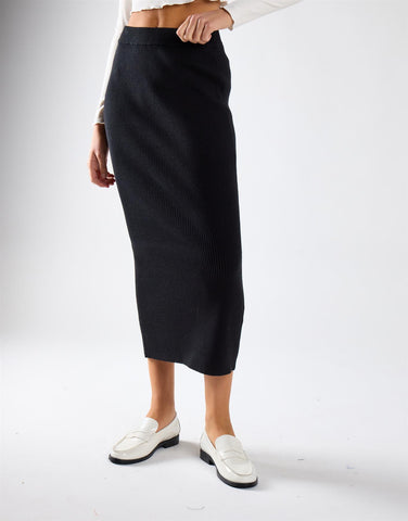 Black Ribbed Midaxi Skirt