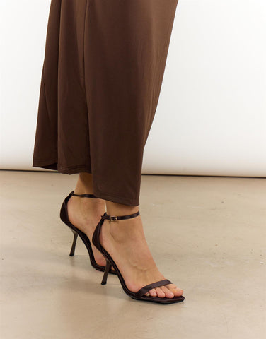 Brown Square Toe Buckle Heels