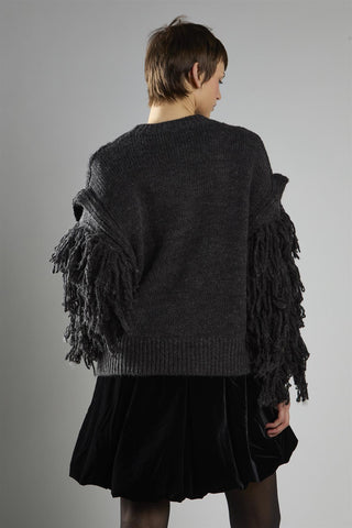 Charcoal Fringe Sleeve Cable Knit Jumper