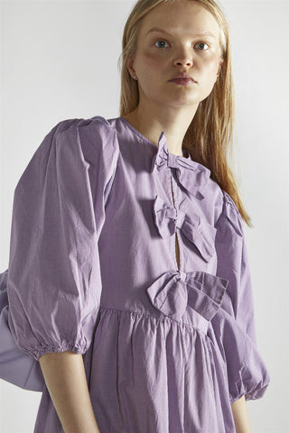 Purple Gingham Bow Detail Midi-Dress