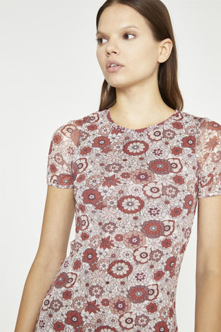 Nude-Brown-Vintage-Floral Body-Con Mini-Dress