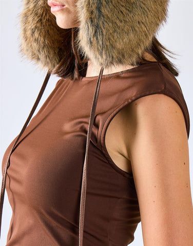 Deep Brown Open Square Back Cap-Sleeve Top