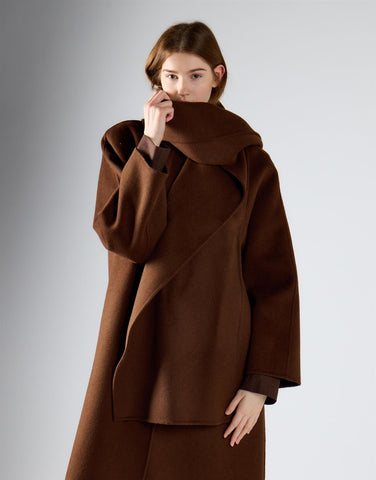 Rich Brown Scarf Long Coat