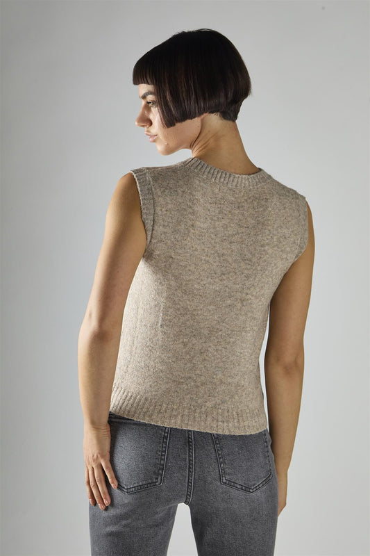 Beige-Marl Vest Sleeveless Top