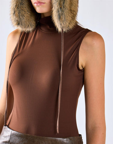 Deep Brown Mock Neck Sleeveless Tank Bodysuit