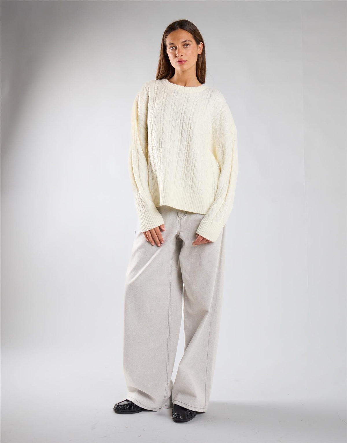 Cream Cable Knit Crew Neck Jumper