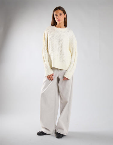Cream Cable Knit Crew Neck Jumper