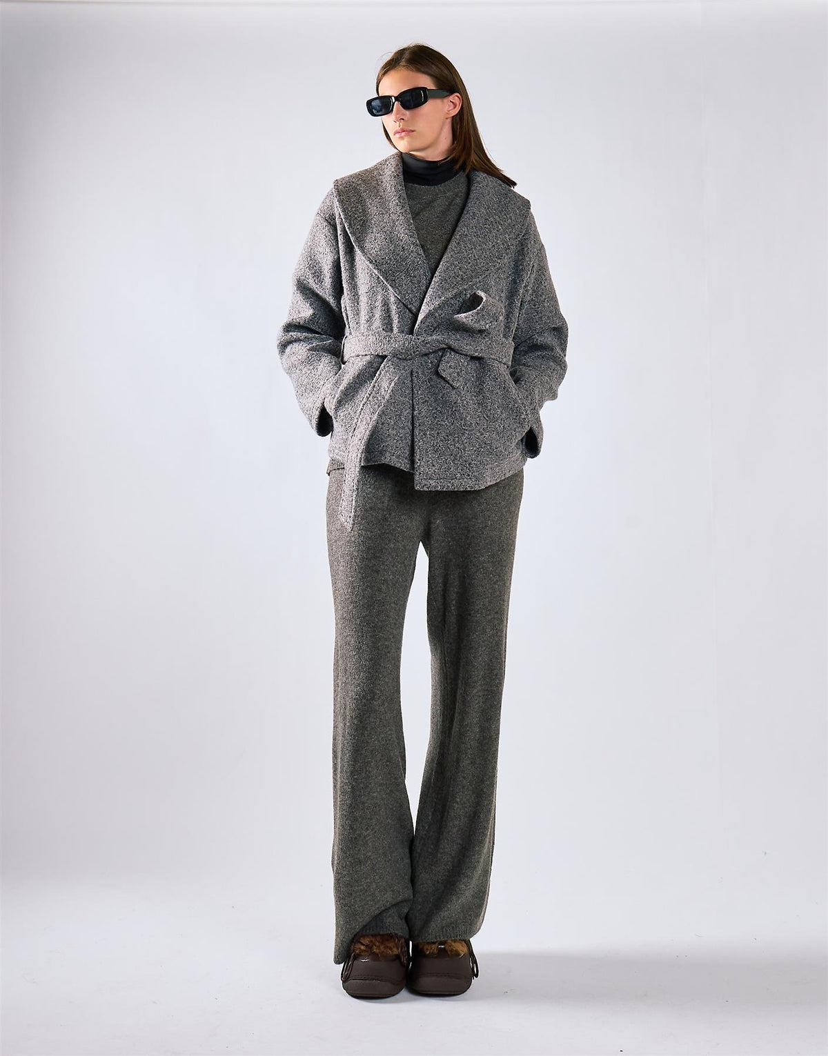 Charcoal Belted Wrap Jacket