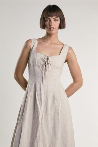Beige Fleck Square Neck Maxi Dress