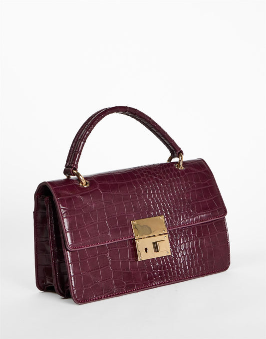 Burg Croc Embossed Top Handle Crossbody Bag