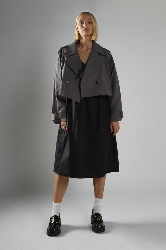 Charcoal Cropped Trench-Coat