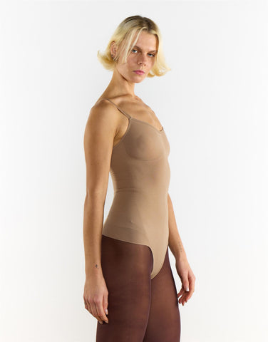 V-Neck Backless Shapewear Bodysuit - Beige
