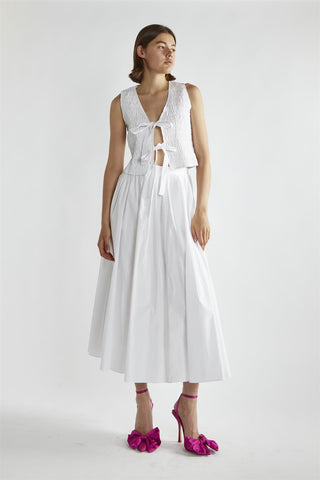 White Shirred Tie-Front Top