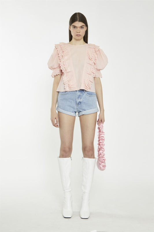 Salmon-Pink Ruffle-Layered Top