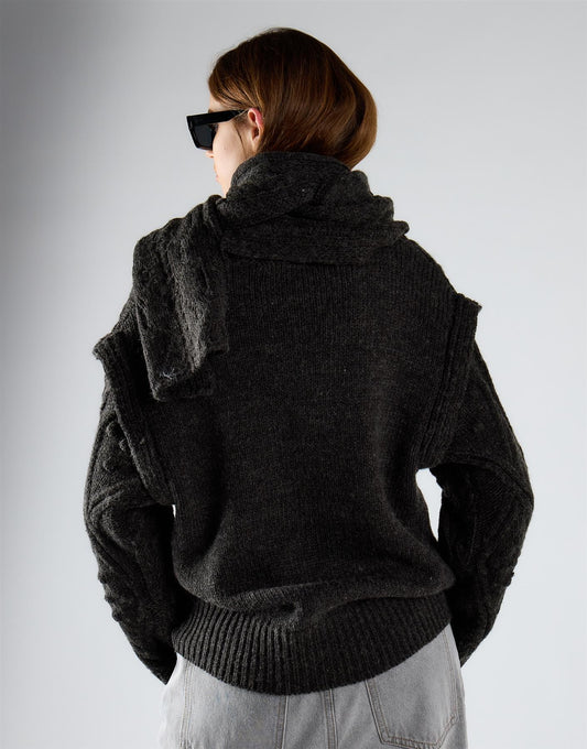 Charcoal Scarf Knit Top