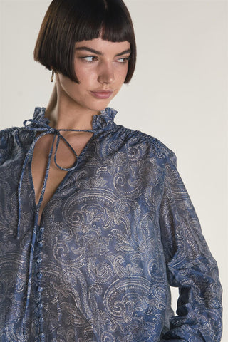 Blue Paisley Chiffon Blouse