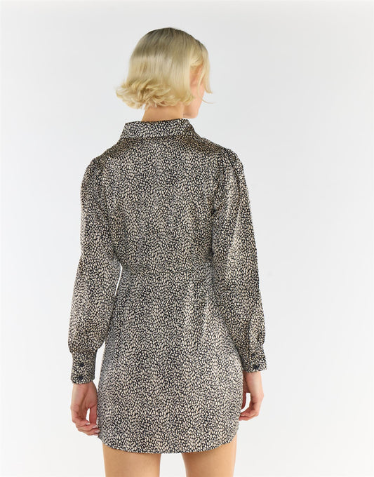 Black Stone Spot Print Shirt Dress