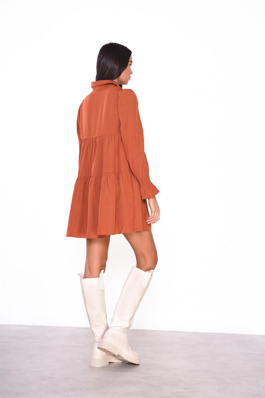 Rust Collared Mini-Dress