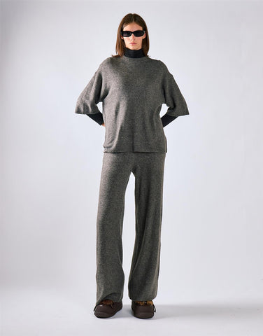 Charcoal Knitted Flare Trousers