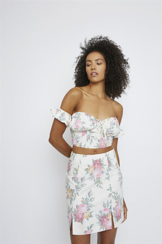 Large-Rose-Print Off-Shoulder Crop-Top