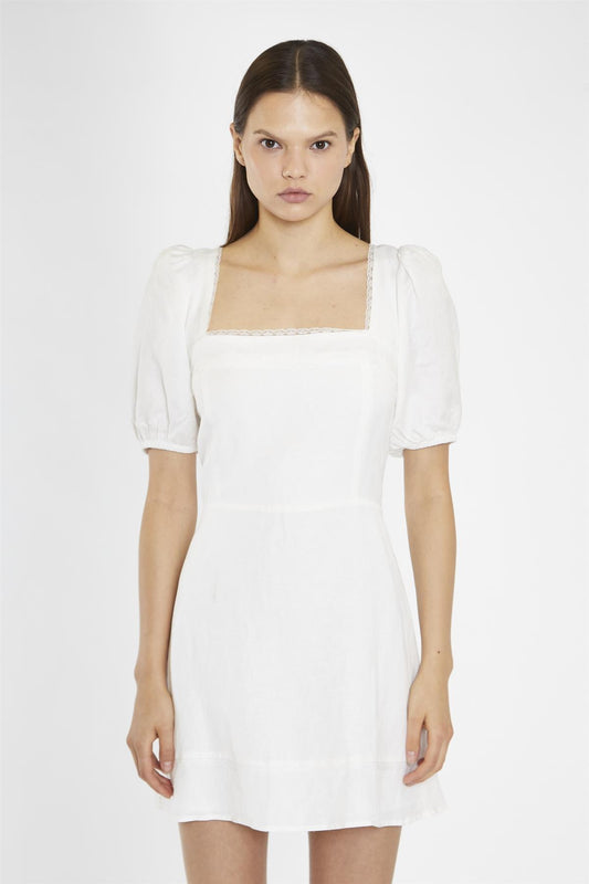 White Square-Neck Puff Sleeve Mini-Dress