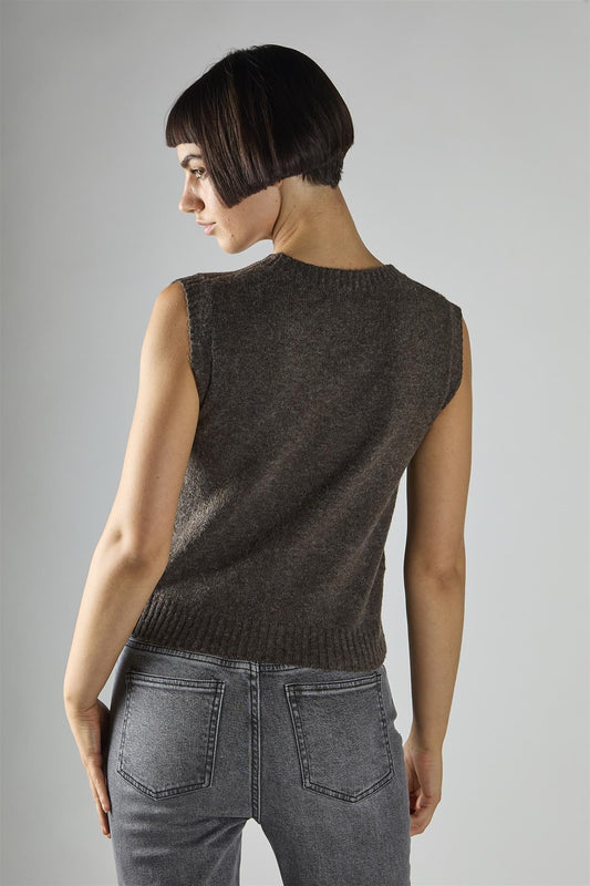 Dark-Brown-Marl Vest Sleeveless-Top