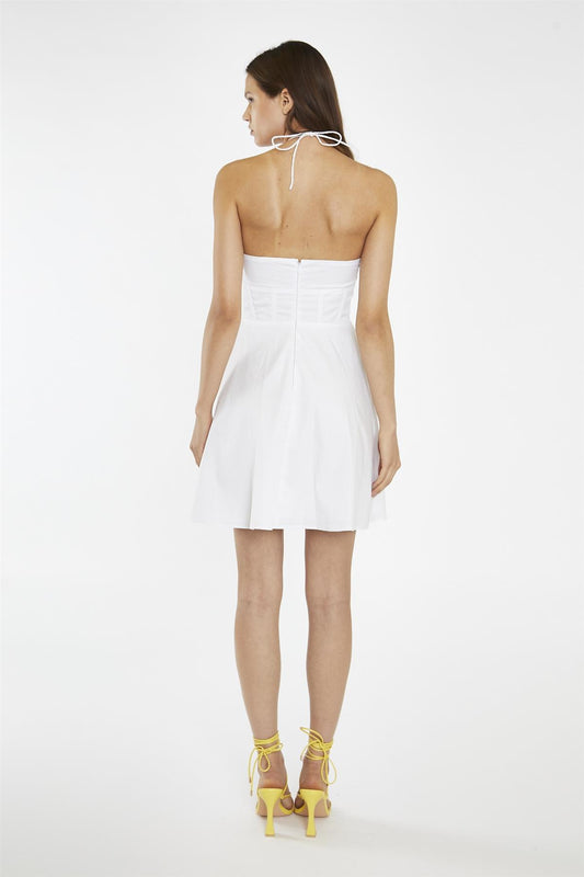 White Halterneck Corset Mini-Dress
