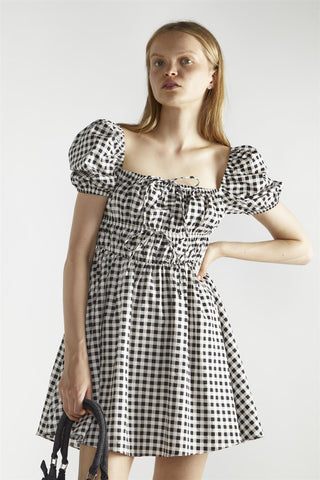 Black White Gingham-Print Skater Mini-Dress