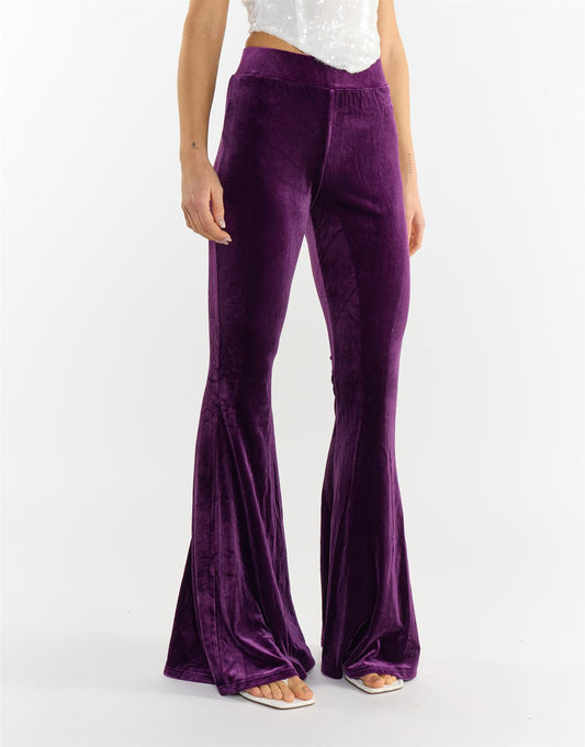 Velvet Wide-Leg Trousers in Wine