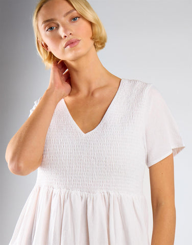 Short Sleeve V-neck Midi Dress - White