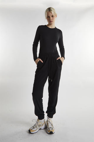 Black Rib Open Back Long-Sleeve-Bodysuit