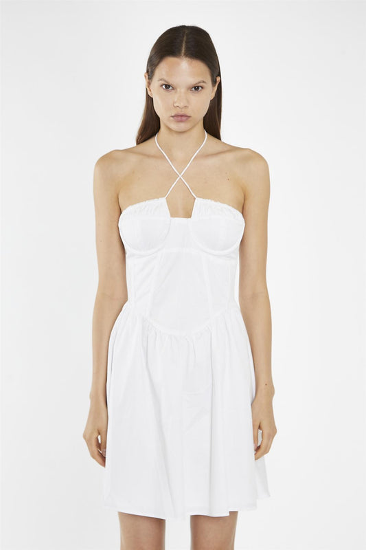 White Halterneck Corset Mini-Dress