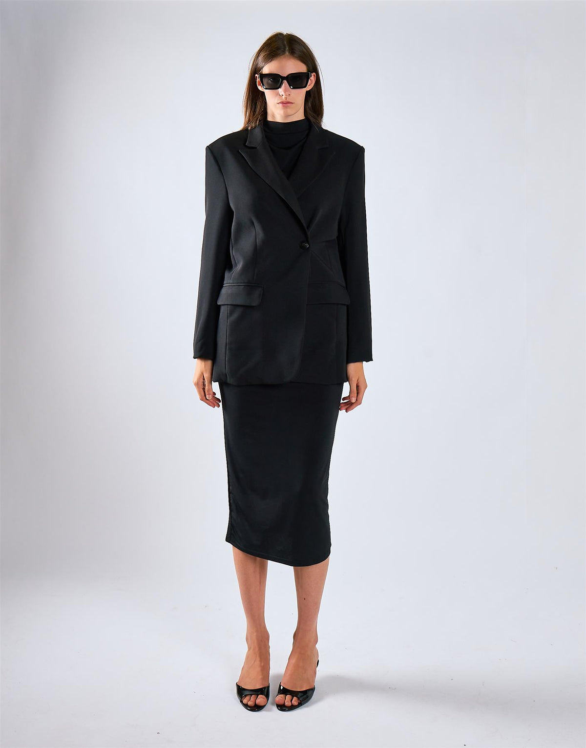 Black Midi Length Suit Jacket
