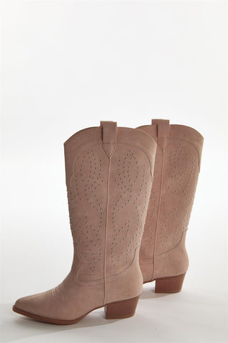 Baby Pink Studded Cowboy Knee High Boots