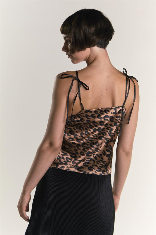 Brown Animal  Top With Tie Straps