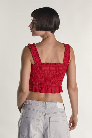 Red Cropped Smocked Top
