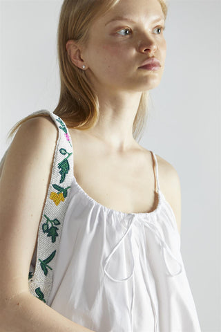 White Scoop-Neck Tie Detailing Mini-Dress
