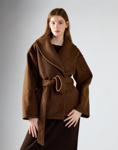 Mid Brown Belted Wrap Jacket