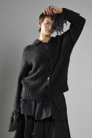 Black Fringe Cuff Button-front Cardigan