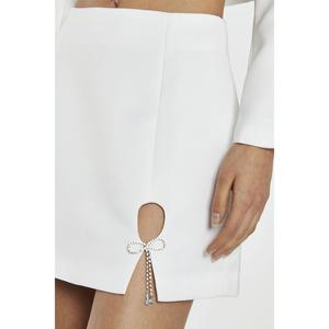 Off-White Satin Diamante Bow Mini-Skirt