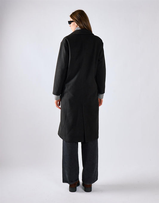 Black Lapel Collar Midi Coat