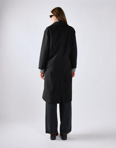 Black Lapel Collar Midi Coat