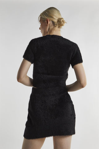 Black Fluffy-Knit Mini-Skirt