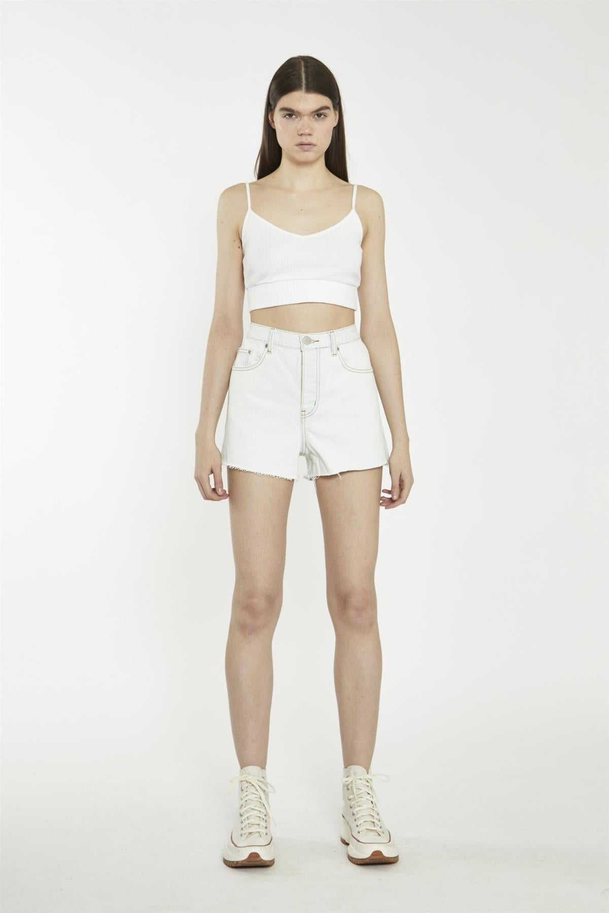 Bleach-Wash High-Waisted-Shorts
